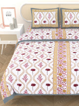 Floral Printed Bedding Set - 1 King Bedsheet, 1 Jaipuri Razai/Quilt, 2 Pillow Covers