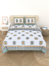 Floral Printed Bedding Set - 1 King Bedsheet, 1 Jaipuri Razai/Quilt, 2 Pillow Covers