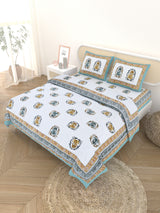 Floral Printed Bedding Set - 1 King Bedsheet, 1 Jaipuri Razai/Quilt, 2 Pillow Covers