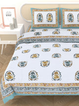 Floral Printed Bedding Set - 1 King Bedsheet, 1 Jaipuri Razai/Quilt, 2 Pillow Covers