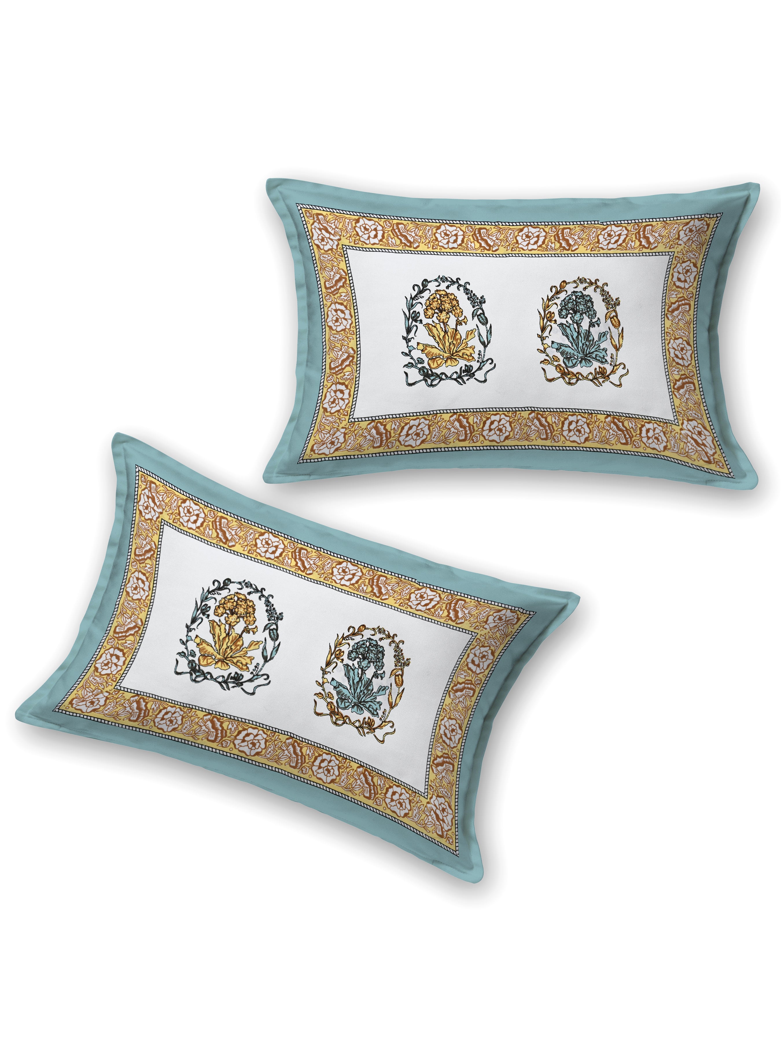 Floral Printed Bedding Set - 1 King Bedsheet, 1 Jaipuri Razai/Quilt, 2 Pillow Covers