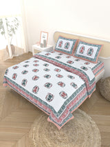 Floral Printed Bedding Set - 1 King Bedsheet, 1 Jaipuri Razai/Quilt, 2 Pillow Covers