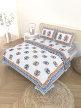 Floral Printed Bedding Set - 1 King Bedsheet, 1 Jaipuri Razai/Quilt, 2 Pillow Covers