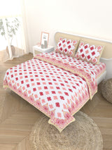 Floral Printed Bedding Set - 1 King Bedsheet, 1 Jaipuri Razai/Quilt, 2 Pillow Covers