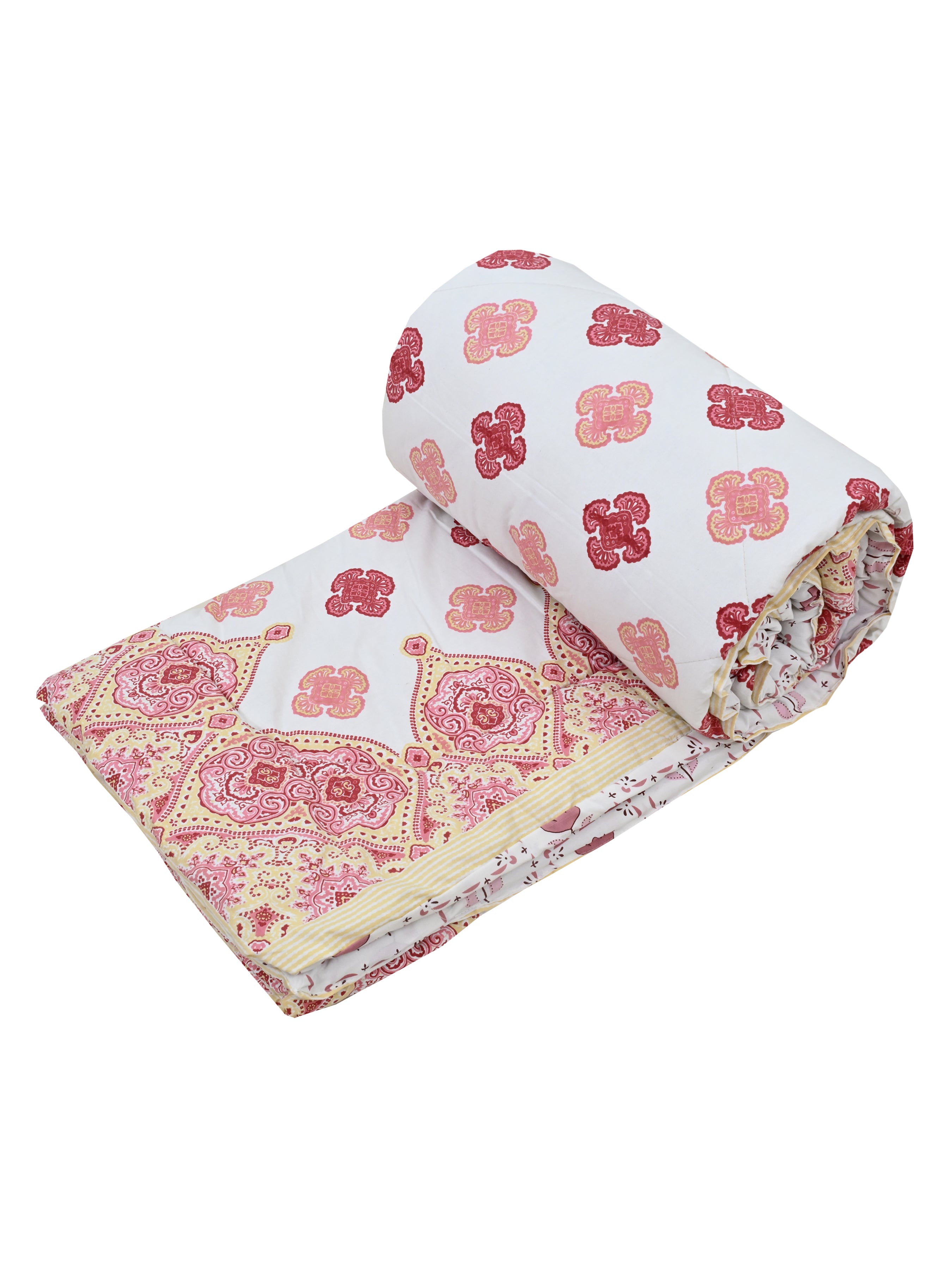 Floral Printed Bedding Set - 1 King Bedsheet, 1 Jaipuri Razai/Quilt, 2 Pillow Covers