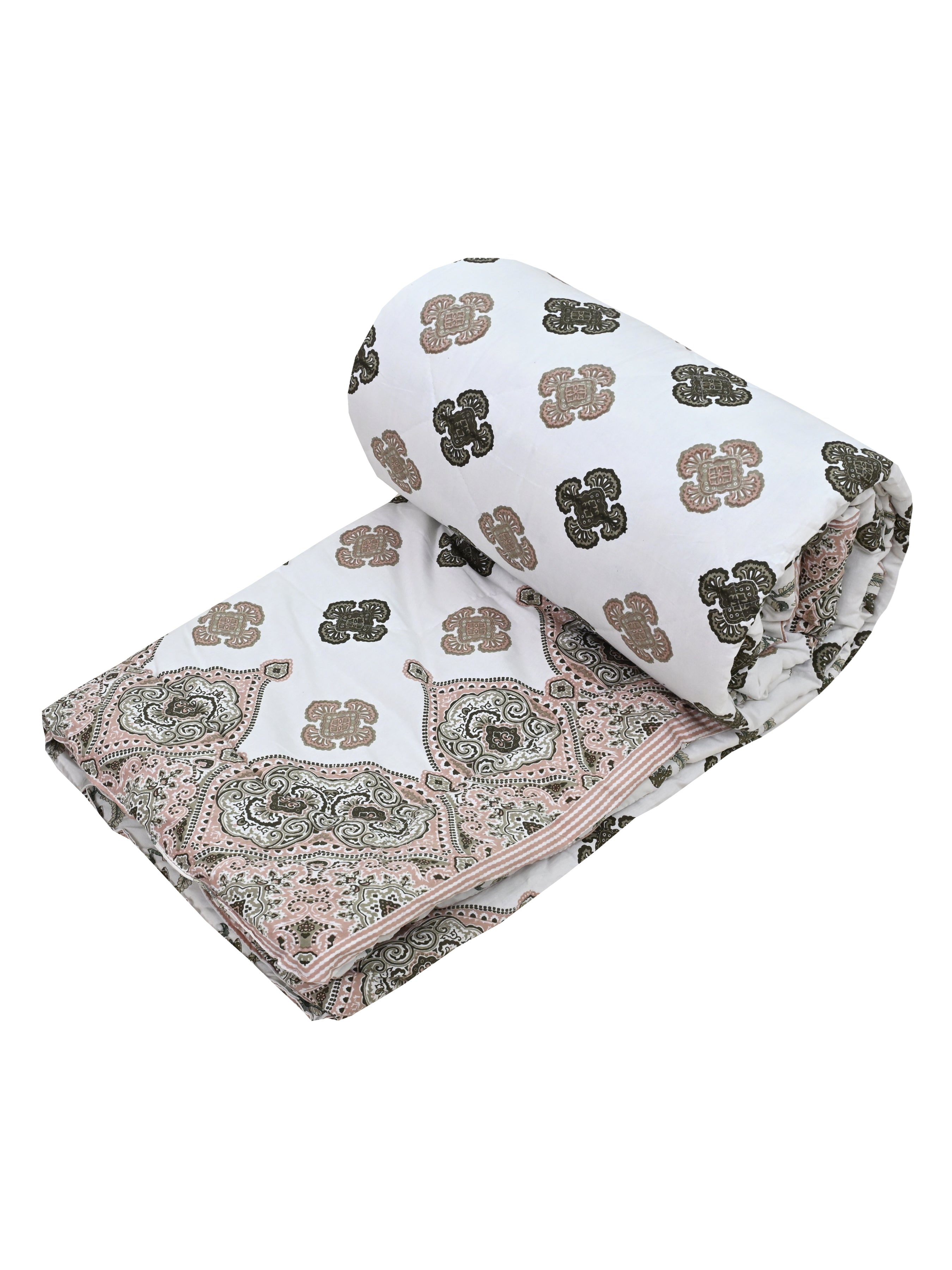 Floral Printed Bedding Set - 1 King Bedsheet, 1 Jaipuri Razai/Quilt, 2 Pillow Covers