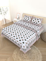 Floral Printed Bedding Set - 1 King Bedsheet, 1 Jaipuri Razai/Quilt, 2 Pillow Covers