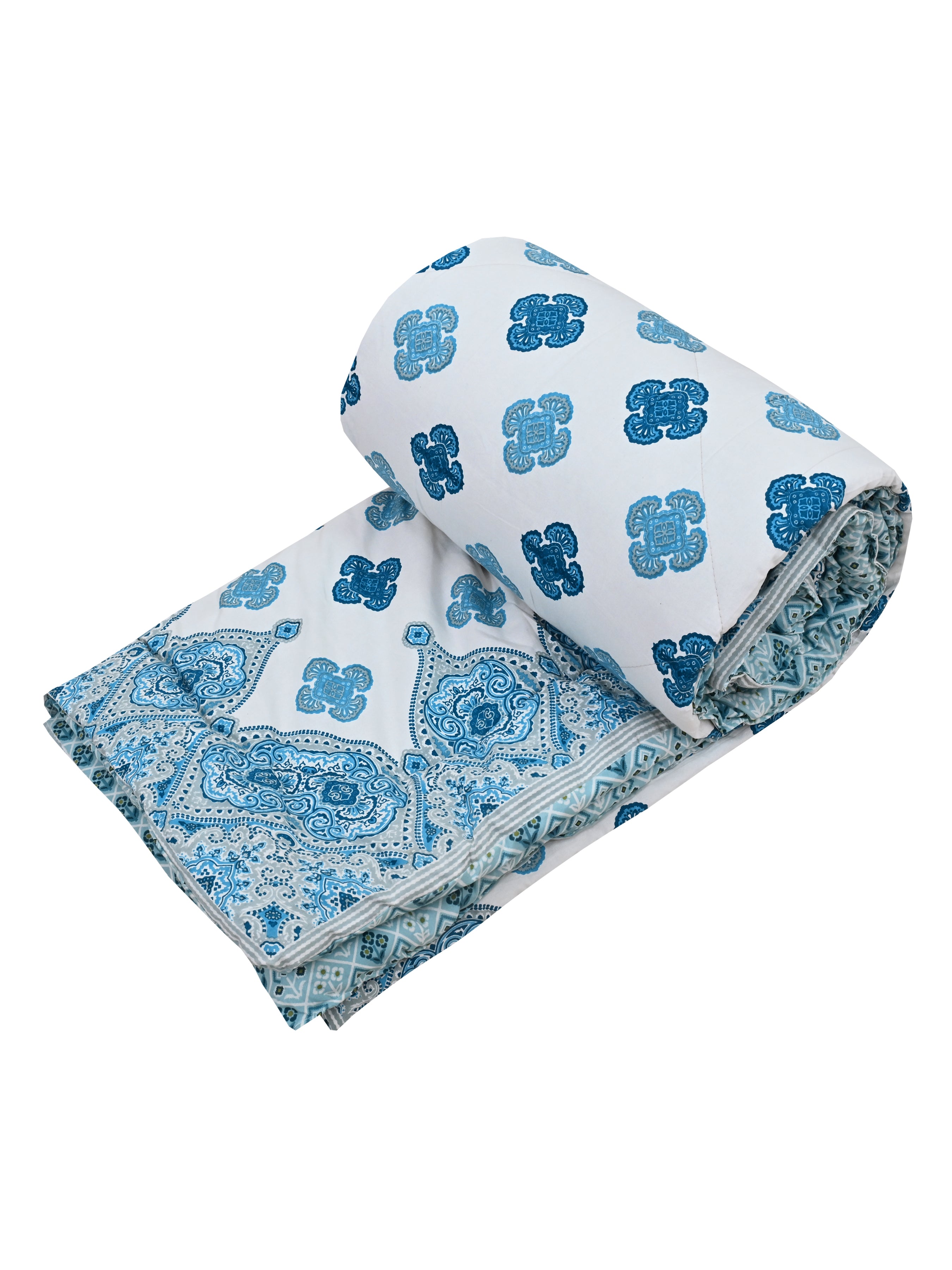 Floral Printed Bedding Set - 1 King Bedsheet, 1 Jaipuri Razai/Quilt, 2 Pillow Covers