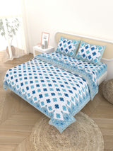 Floral Printed Bedding Set - 1 King Bedsheet, 1 Jaipuri Razai/Quilt, 2 Pillow Covers