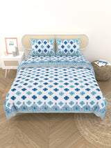 Floral Printed Bedding Set - 1 King Bedsheet, 1 Jaipuri Razai/Quilt, 2 Pillow Covers