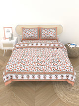 Floral Printed Bedding Set - 1 King Bedsheet, 1 Jaipuri Razai/Quilt, 2 Pillow Covers