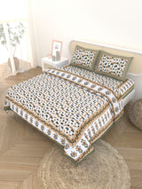 Floral Printed Bedding Set - 1 King Bedsheet, 1 Jaipuri Razai/Quilt, 2 Pillow Covers