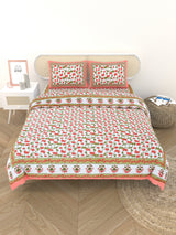 Floral Printed Bedding Set - 1 King Bedsheet, 1 Jaipuri Razai/Quilt, 2 Pillow Covers