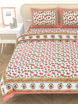 Floral Printed Bedding Set - 1 King Bedsheet, 1 Jaipuri Razai/Quilt, 2 Pillow Covers