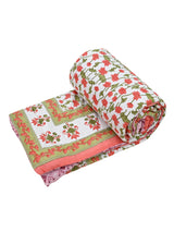 Floral Printed Bedding Set - 1 King Bedsheet, 1 Jaipuri Razai/Quilt, 2 Pillow Covers