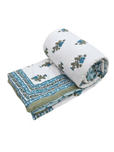 Floral Printed Bedding Set - 1 King Bedsheet, 1 Jaipuri Razai/Quilt, 2 Pillow Covers