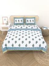 Floral Printed Bedding Set - 1 King Bedsheet, 1 Jaipuri Razai/Quilt, 2 Pillow Covers