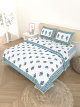 Floral Printed Bedding Set - 1 King Bedsheet, 1 Jaipuri Razai/Quilt, 2 Pillow Covers