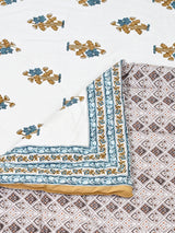 Floral Printed Bedding Set - 1 King Bedsheet, 1 Jaipuri Razai/Quilt, 2 Pillow Covers