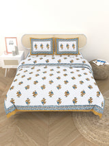 Floral Printed Bedding Set - 1 King Bedsheet, 1 Jaipuri Razai/Quilt, 2 Pillow Covers