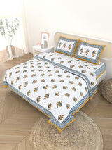 Floral Printed Bedding Set - 1 King Bedsheet, 1 Jaipuri Razai/Quilt, 2 Pillow Covers