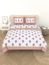 Floral Printed Bedding Set - 1 King Bedsheet, 1 Jaipuri Razai/Quilt, 2 Pillow Covers