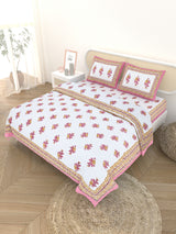 Floral Printed Bedding Set - 1 King Bedsheet, 1 Jaipuri Razai/Quilt, 2 Pillow Covers