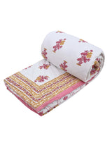 Floral Printed Bedding Set - 1 King Bedsheet, 1 Jaipuri Razai/Quilt, 2 Pillow Covers
