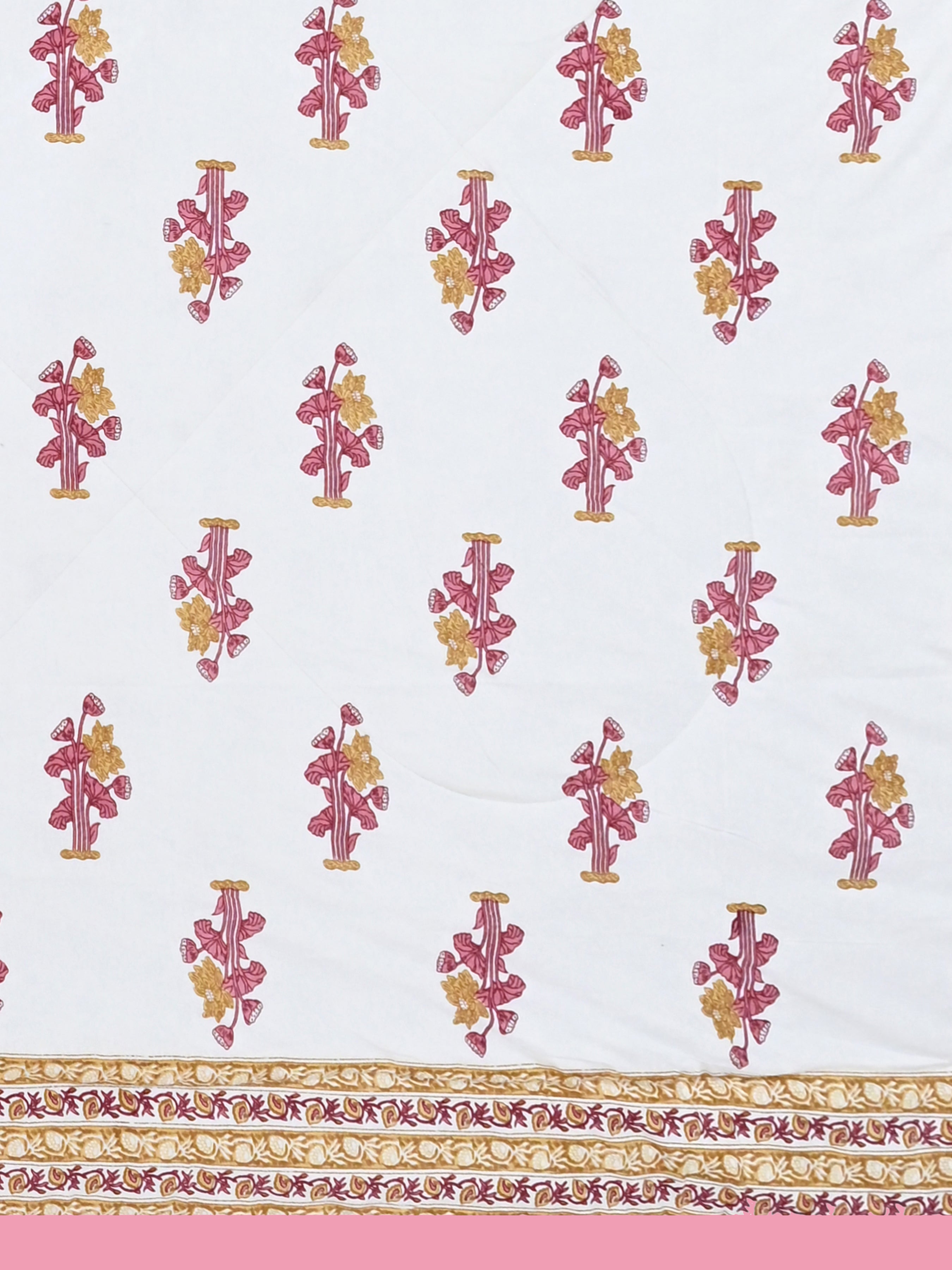 Floral Printed Bedding Set - 1 King Bedsheet, 1 Jaipuri Razai/Quilt, 2 Pillow Covers