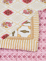 Floral Printed Bedding Set - 1 King Bedsheet, 1 Jaipuri Razai/Quilt, 2 Pillow Covers