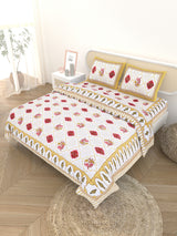 Floral Printed Bedding Set - 1 King Bedsheet, 1 Jaipuri Razai/Quilt, 2 Pillow Covers