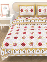 Floral Printed Bedding Set - 1 King Bedsheet, 1 Jaipuri Razai/Quilt, 2 Pillow Covers