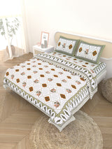 Floral Printed Bedding Set - 1 King Bedsheet, 1 Jaipuri Razai/Quilt, 2 Pillow Covers
