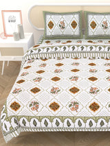 Floral Printed Bedding Set - 1 King Bedsheet, 1 Jaipuri Razai/Quilt, 2 Pillow Covers