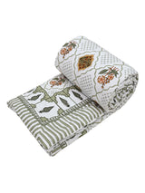 Floral Printed Bedding Set - 1 King Bedsheet, 1 Jaipuri Razai/Quilt, 2 Pillow Covers