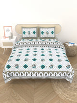 Floral Printed Bedding Set - 1 King Bedsheet, 1 Jaipuri Razai/Quilt, 2 Pillow Covers