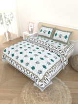 Floral Printed Bedding Set - 1 King Bedsheet, 1 Jaipuri Razai/Quilt, 2 Pillow Covers