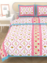 Floral Printed Bedding Set - 1 King Bedsheet, 1 Jaipuri Razai/Quilt, 2 Pillow Covers