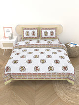 Floral Printed Bedding Set - 1 King Bedsheet, 1 Jaipuri Razai/Quilt, 2 Pillow Covers