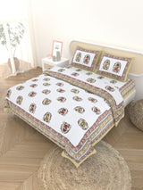 Floral Printed Bedding Set - 1 King Bedsheet, 1 Jaipuri Razai/Quilt, 2 Pillow Covers
