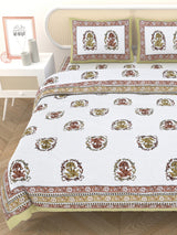 Floral Printed Bedding Set - 1 King Bedsheet, 1 Jaipuri Razai/Quilt, 2 Pillow Covers