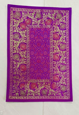 Diwali Gift Box with Banarasi Zari Table Runner, Set Of 6 Mats, 6 coaster, 6 inch Metal Urli