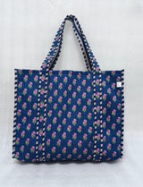 Handblock Printed Quilted Tote Bag without zip/button 17x18x 6 inches