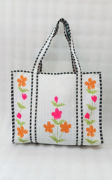 Hand-Painted Floral Tote Bag – Double-Sided Artisan Cotton Tote | Spacious Everyday Carry Bag (No Zip)- 17x18x6 inches