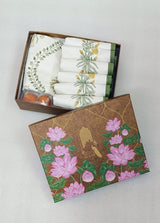 Diwali Gift Box with Handblock Printed Canvas Cotton Table Runner & Set Of 6 Mats, 2 laddoo candles