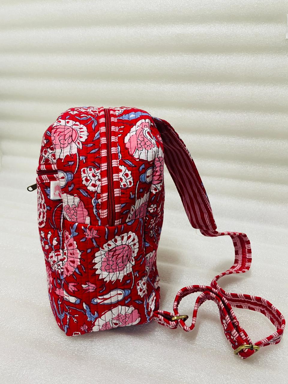 Handcrafted Quilted Cotton One Strap Backpack - 12x9.5x4.5 Inches