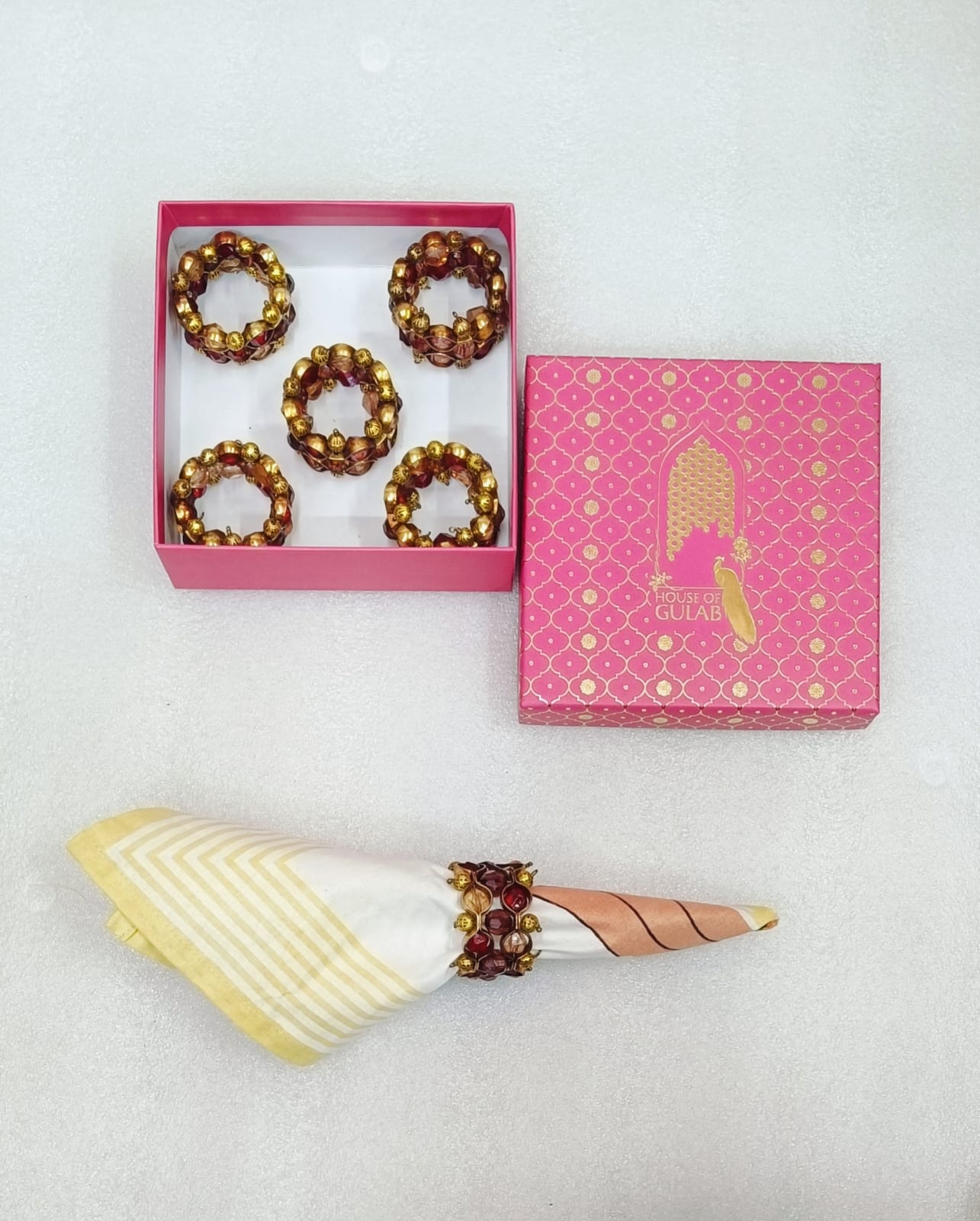 Handcrafted Fancy Beaded Napkin Ring Set of 6 – Perfect for Dining & Parties