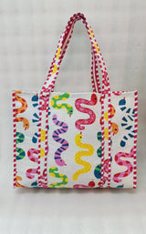 Handblock Printed Quilted Tote Bag without zip/button 17x18x 6 inches
