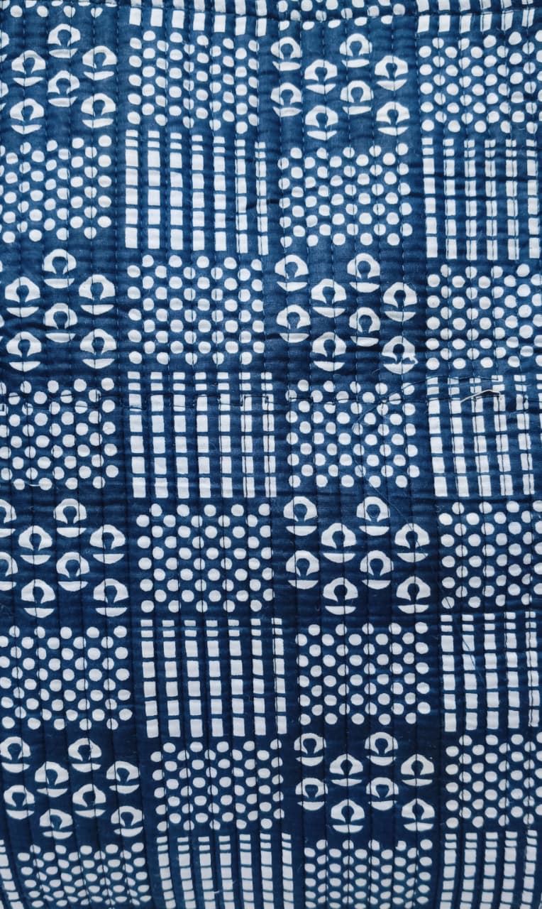 Handblock Printed Quilted Tote Bag without zip/button 17x18x 6 inches