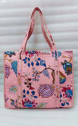 Handblock Printed Quilted Tote Bag without zip/button 17x18x 6 inches